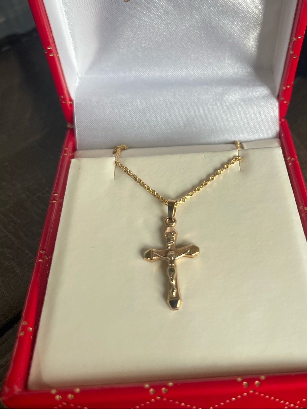 Gold Cross Pendant Necklace - Elegant Women’s or kids Jewelry 16” chain cross 1”